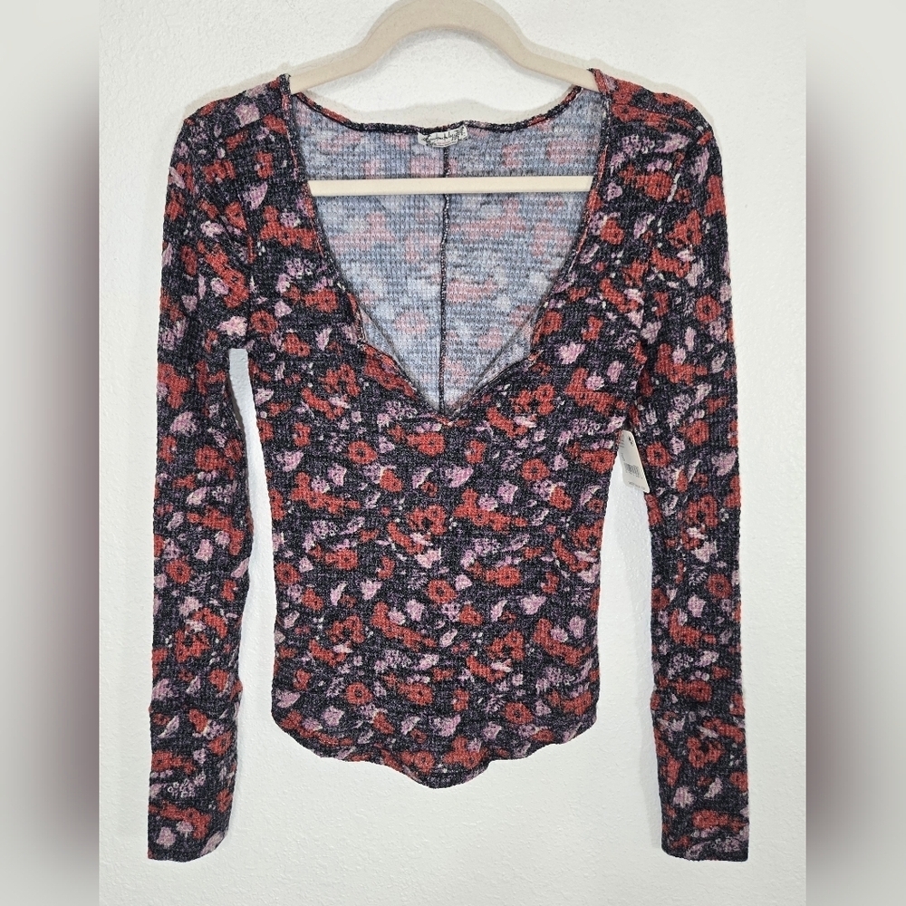 *NWT* INTIMATELY FREE PEOPLE Long Sleeve Top Black Combo (Purple/Orange-Red), S